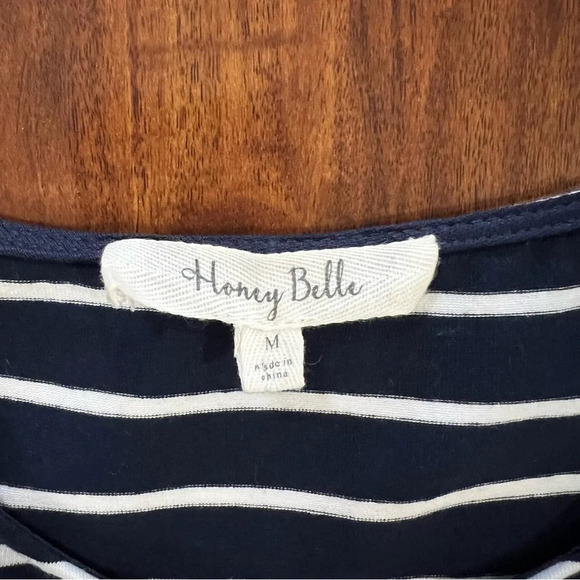 Honey Belle Navy Blue Striped Knee Length Sleeveless Dress size medium - Picture 2 of 8